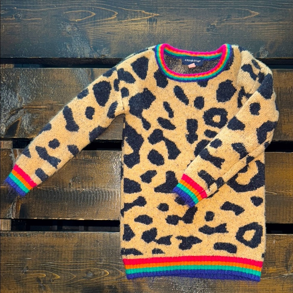 Andy & Evan Leopard Rainbow Sweater Dress